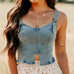 Denim Zip-Up Corset Top